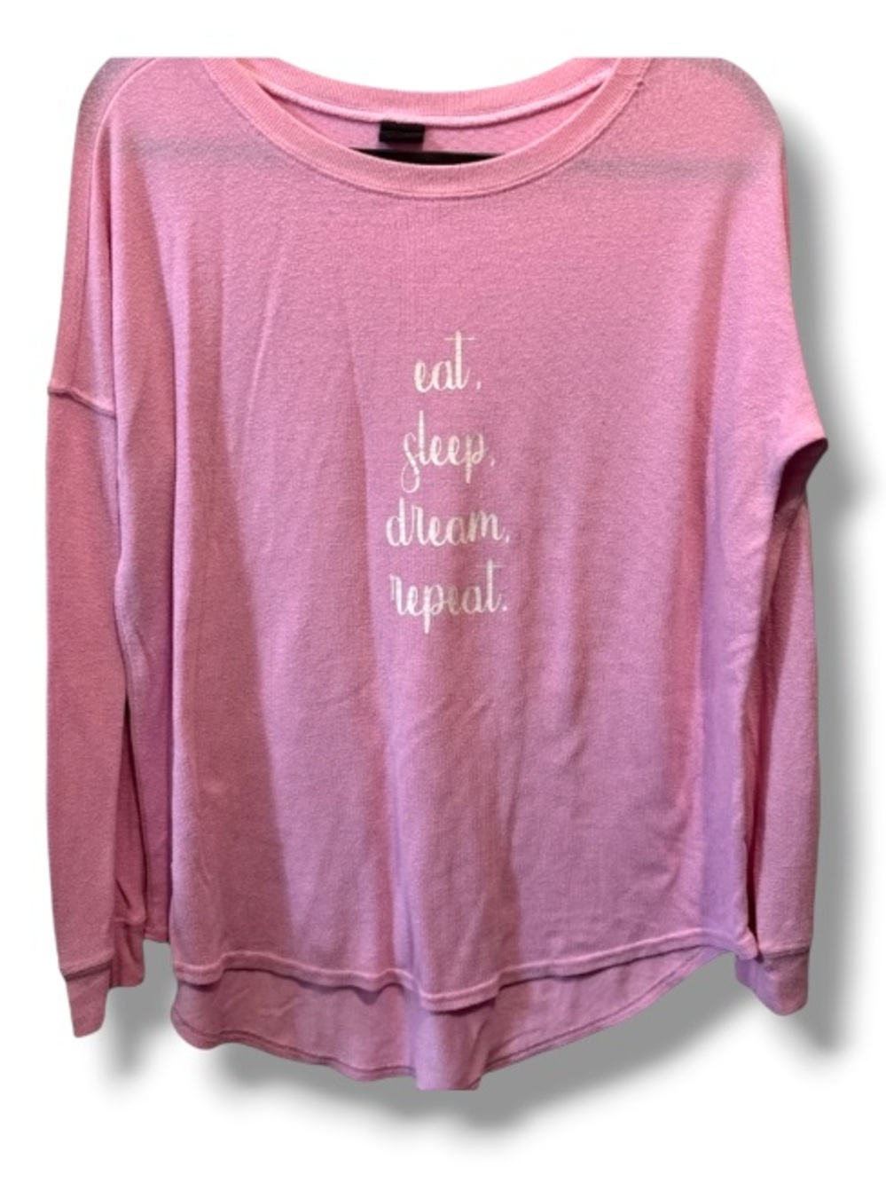 Free Press Women’s Eat Sleep Dream Repeat Pink Pajama Top Sleepwear Sweater